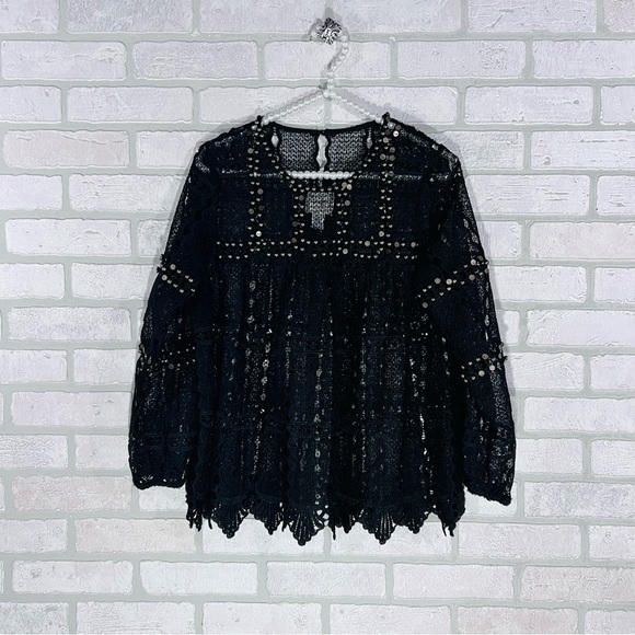 Anthropologie Maeve Auralis Black Lace Top with Grommets Size S - Picture 4 of 10
